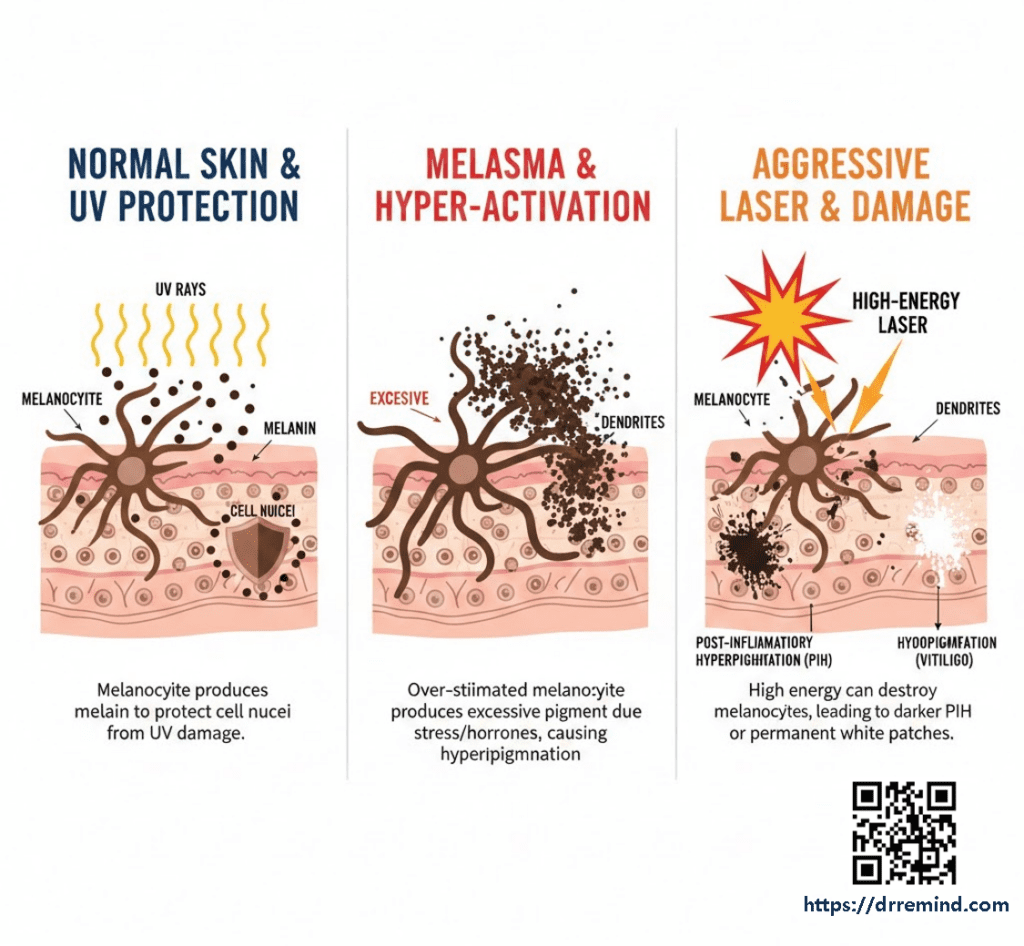 Melanocyte and aggressive laser